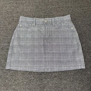 American Eagle Super Stretch Mini Skirt Womens 0 Gray Plaid Pockets Casual